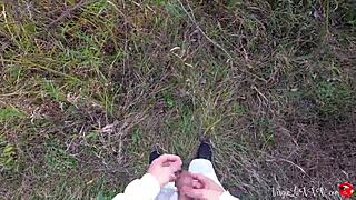 young kitty passionately sucks stranger's dick outdoors, then doggy fucks