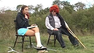 Young ladies getting wild with grumpy old men in public spots.