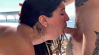 Fucking and cumming in stepsister's mouth after beach massage