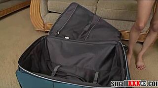 Small Latina teen hides in luggage for a forbidden fuck with her step brother