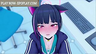 kyouyama kazusa from blue archive in steamy hentai action with cute blowjob