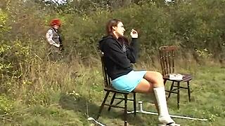 Young ladies getting wild with grumpy old men in public spots.