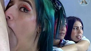 Jazmin Gets Her Throat Fucked Hard Kneeling Alongside Her Friends in Wild Domination.