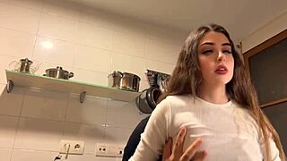 Fat stepfather fucks 18-year-old girlfriend in the kitchen