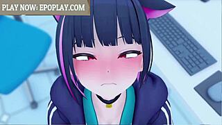 kyouyama kazusa from blue archive in steamy hentai action with cute blowjob