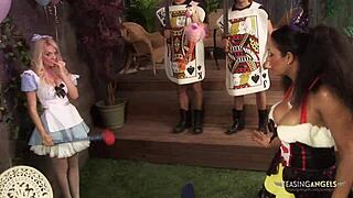 gorgeous chicks having a lot of fun with guys in group sex with blowjobs and cowgirl riding.