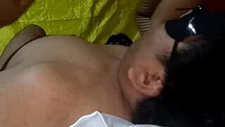 Homemade scene where Latina stepmom enjoys shaved pussy and ass play with partner.