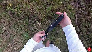 young kitty passionately sucks stranger's dick outdoors, then doggy fucks