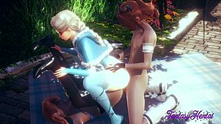 3D animated hentai featuring Elsa, Anna, and more