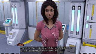 Stranded in Space 91, big boobs milf stretches out in game