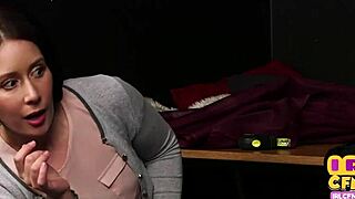 A femdom milf wanks cock on stockings