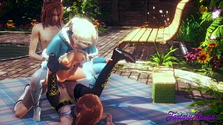 Frozen hentai elsa and anna get fingered in threesome