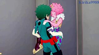 Mina Ashido, Momo Yaoyorozu, and Izuku Midoriya dive into intense 3D hentai sex from My Hero Academia.