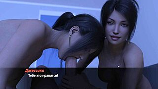 3D animated game with blonde and big tits threesome adult game