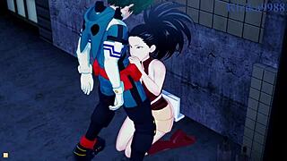 Mina Ashido, Momo Yaoyorozu, and Izuku Midoriya dive into intense 3D hentai sex from My Hero Academia.