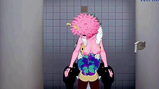 Mina Ashido, Momo Yaoyorozu, and Izuku Midoriya dive into intense 3D hentai sex from My Hero Academia.