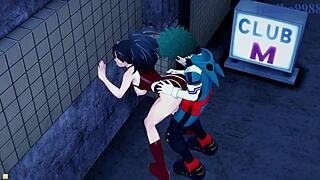 Mina Ashido, Momo Yaoyorozu, and Izuku Midoriya dive into intense 3D hentai sex from My Hero Academia.