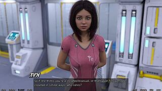 Stranded in Space 91, big boobs milf stretches out in game