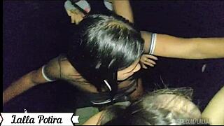 Wild orgy with huge cocks at public glory hole