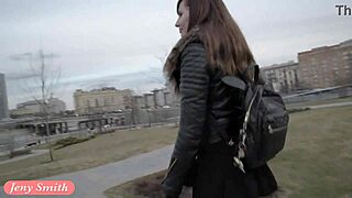 Jeny Smith teases with seamless pantyhose in public upskirt flash