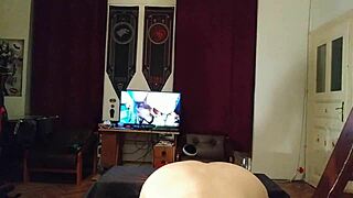 fucking my gay slave's throat deep with a throatpie while watching porn hd