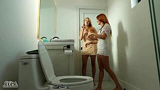 Redhead step-sis and her bff interrupt step-bros bathtime