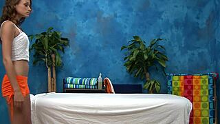 Cute teen masseuse sucks and gets pounded doggy style!