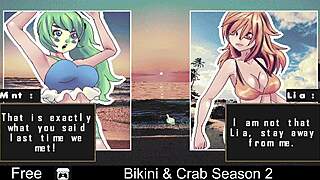 Bikini & Crab Season 2 Striptease with Clothes Ripped in Anime Hentai Game