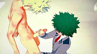 My Hero Academia Yaoi: Midoriya Handjob and Bakugou Bathroom Bang - Japanese Anime Porn