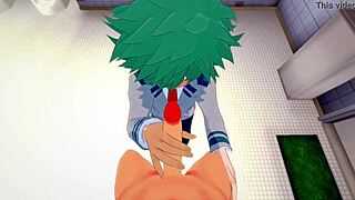 My Hero Academia Yaoi: Midoriya Handjob and Bakugou Bathroom Bang - Japanese Anime Porn