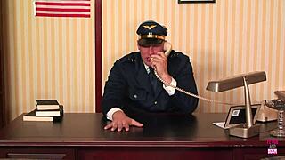 One bimbo took a mouthful of cum and shared it with a hot kiss.