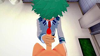 My Hero Academia Yaoi: Midoriya Handjob and Bakugou Bathroom Bang - Japanese Anime Porn