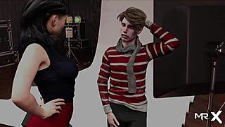 in this hentai game, she secretly sucks her boss off at home, episode 2