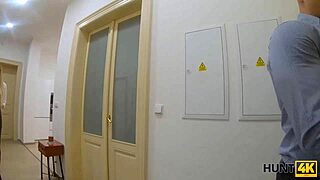 Wild blonde in stockings fools around while husband watches for a profitable deal. It’s a risky game!