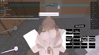 in roblox world, she bends over for doggystyle and rides big black cock hard