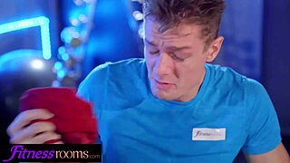 Fitness Rooms Lexi Dona in sweaty FFM gym threesome with big dick POV blowjob.