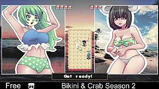 Bikini & Crab Season 2 Striptease with Clothes Ripped in Anime Hentai Game