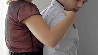 Cute teen takes cumshot after group anal fucking in heels.