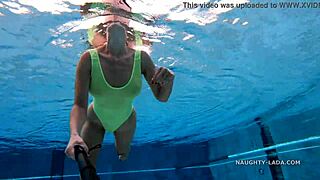 feeling shy in my transparent wet swimwear at public pool