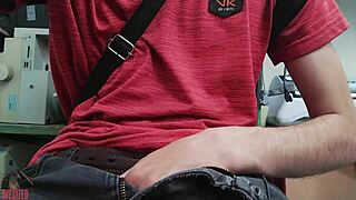 Young 18+ masturbates at work desk, risking boss discovery