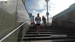 Bold babe flashes bare breasts riding a public bus