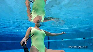 feeling shy in my transparent wet swimwear at public pool