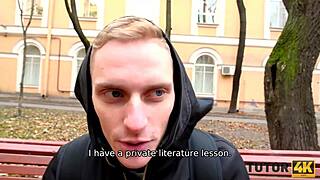 Mature Short-Haired Tutor Gives Oral To Young Man