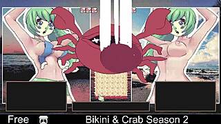 Bikini & Crab Season 2 Striptease with Clothes Ripped in Anime Hentai Game