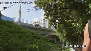 Hey, banging that blue-eyed sporty teen for cash in public