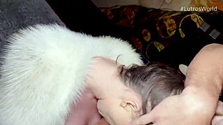 Victoria Wet gives a sensual POV blowjob with her big tits in fur collar