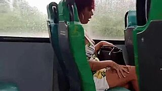 she shows off on the bus, making the guy excited in public