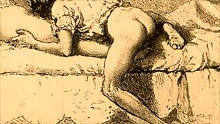 vintage erotic cartoon anime hentai comic illustration from retro era