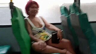 she shows off on the bus, making the guy excited in public