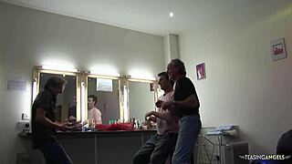 Three Guys Bang Two Brunette Sluts With Big Tits On The Sofa